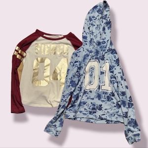 2 Sporty Long Sleeve Shirts - Girls M - Justice and Poof! Girl